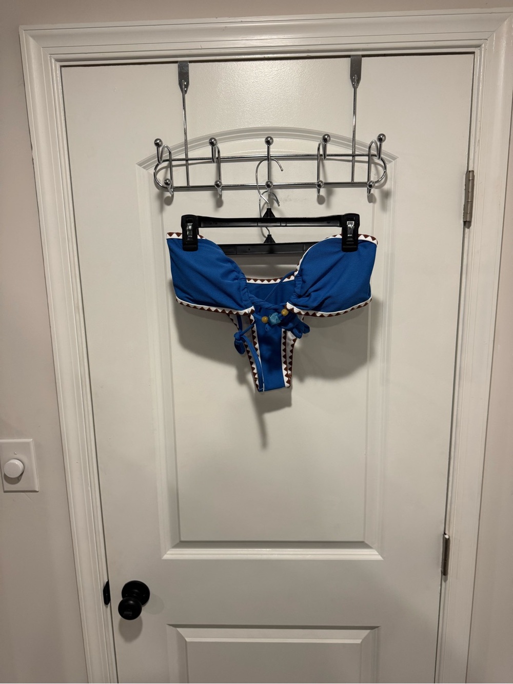 SHEIN Blue Bikini Set with White and Brown Trim
